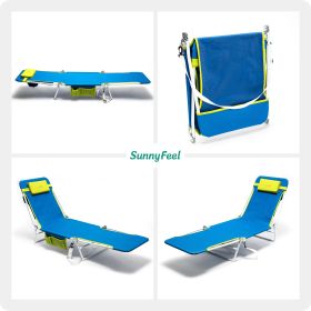 Beach Lounge Chair, Reclining Beach Chairs, 180-degree & Lay Flat, Portable Folding Camping Chairs with Padded Comfy Pillow for Camp/Lawn/Outdoor/Trav (Color: Blue)